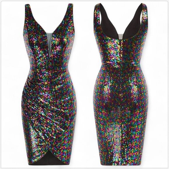 Grace Karin Colorful Multi Color Metallic Sequin Bodycon Cocktail Dress NWT S - Picture 1 of 5